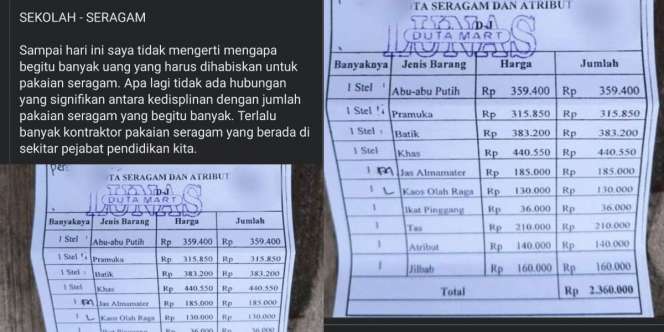 Viral Harga Seragam Sekolah SMA di Tulungangung, Capai Rp2,3 Juta