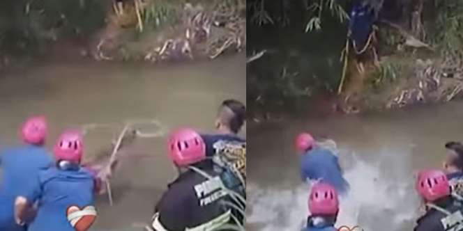 Aksi Petugas Damkar Tangkap Buaya di Sungai Pakai Tangan Kosong Bikin Heboh