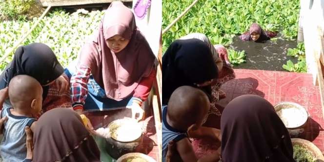 Asyik Ngeliwet, Emak-Emak Kecebur Empang Penuh Eceng Gondok, Netizen: Aktingnya Keren!