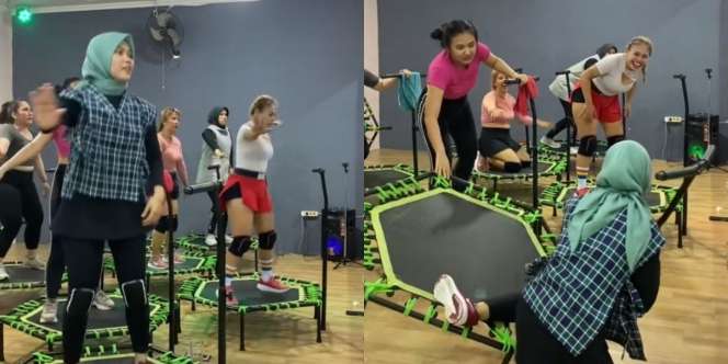 Terlalu Bersemangat Olahraga, Wanita Ini Nyungsep saat Melompat di Trampolin, Sebelahnya Langsung Ngakak
