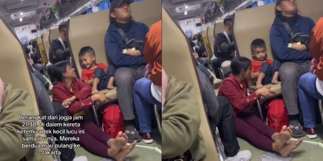 Momen Seorang Ibu Rela Duduk di Bawah demi Anak Nyaman di Kursi Kereta Api, Menyentuh Hati