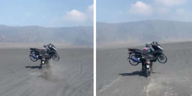 Viral! Penampakan Honda GL Pro 'Bonceng' PCX CBU Thailand Belah Lautan Pasir Gunung Bromo, Netizen: 'Mbah Gendong Cucunya'