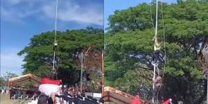Aksi Heroik Polisi Panjat Tiang 7 Meter Setelah Tali Kerekan Bendera Lepas, Tuai Pujian