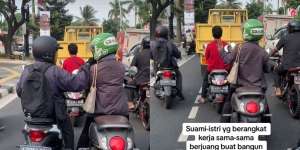 Jomblo Harap Sabar! Momen Suami Istri Pamitan di Lampu Merah Bikin Melting Pengendara yang Melihatnya