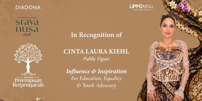 Cinta Laura Kiehl Terima Apresiasi Perempuan Berpengaruh 2026 di Sraya Nusa untuk Pendidikan dan Kesetaraan
