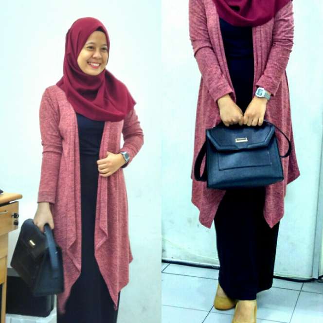 #HOTD: Hijab dan `Outer` Senada ala Vivin Nur