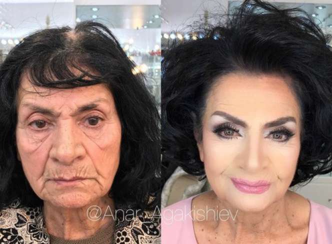 Wajah Wanita Tua Didandani Make Up Artist Ini Bikin Pangling