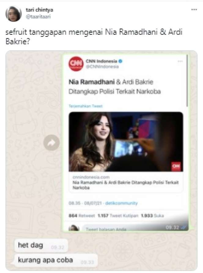 11 Cuitan Lucu Netizen Nia Ramadhani Ditangkap karena Narkoba