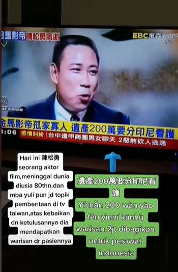 Sosok Yuli TKW Asal Indonesia Dapat Warisan Rp1 Miliar dari Aktor Taiwan