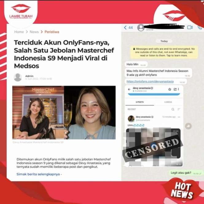 Akun OnlyFans Bocor, Potret Devy Anastasia Masterchef Indonesia Season 9 Seketika Viral, Ternyata Ini Faktanya!