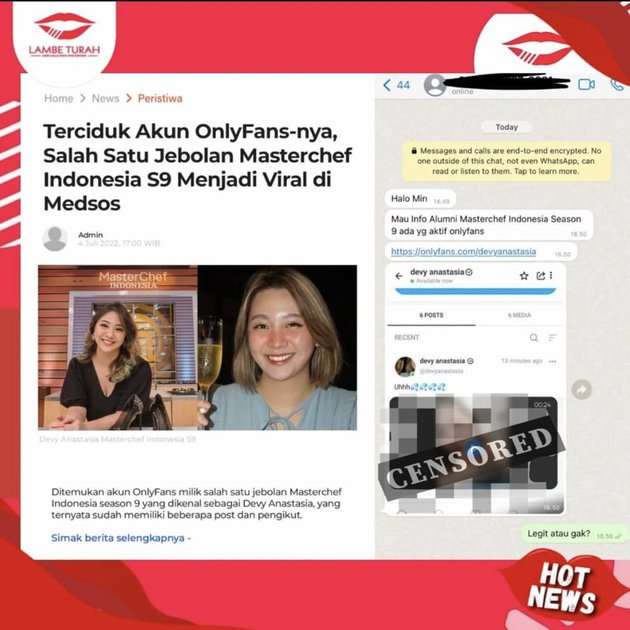 Akun OnlyFans Bocor, Potret Devy Anastasia Masterchef Indonesia Season 9 Seketika Viral, Ternyata Ini Faktanya!