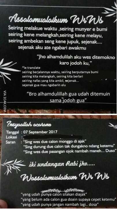 10 Potret Undangan Pernikahan Ini Bikin Gagal Paham, Harus Mikir Dua Kali!