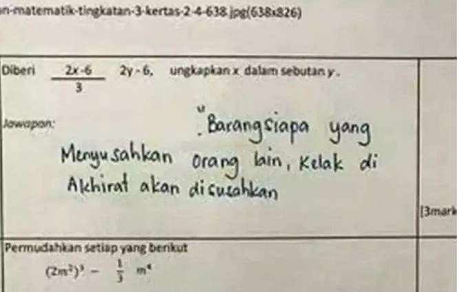 10 Potret Jawaban Absurd Siswa di Lembar Ujian, Bikin Guru Geleng-geleng Kepala!