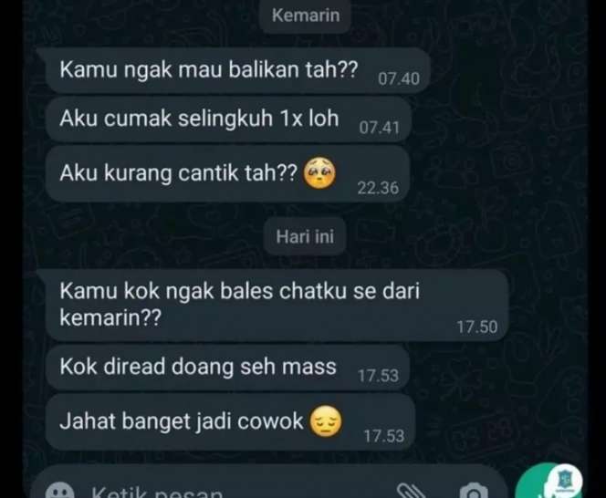 10 Chat WhatsApp Mantan Ajak Balikan, Endingnya Bikin Ngelus Dada!