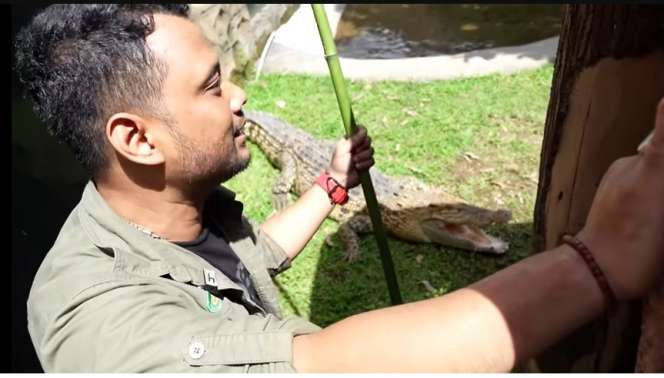 Momen Panji Petualang Terjebak di Kolam Buaya, Aksinya Bikin Ketar-ketir, Hampir Digigit!