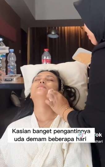 Pengantin Dirias Sambil Tiduran Karena Demam Tinggi, Hasilnya Malah Bikin Syok, Netizen: `Kuat Banget`