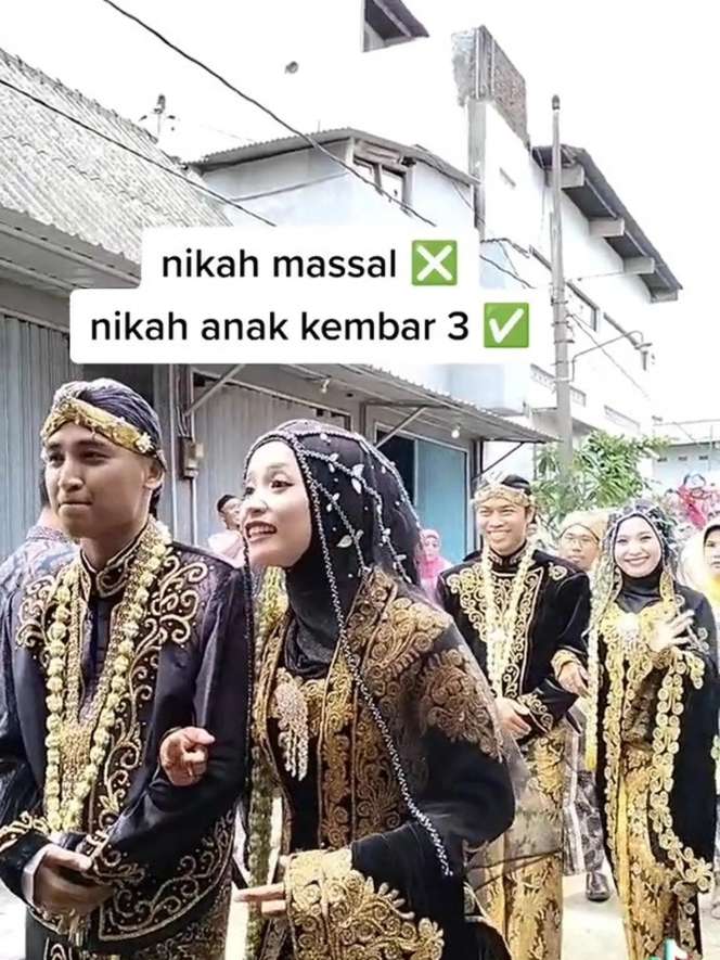 Viral Pernikahan Wanita Kembar 3, Iring-Iringan Bak Nikah Massal, Suami Auto Susah Bedain!