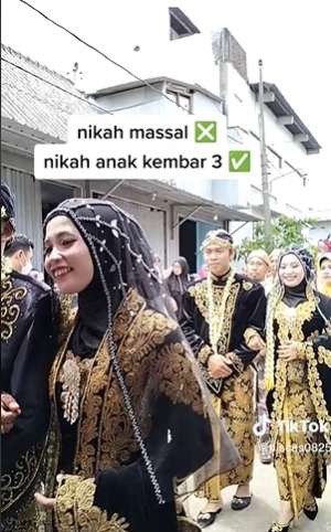 Viral Pernikahan Wanita Kembar 3, Iring-Iringan Bak Nikah Massal, Suami Auto Susah Bedain!