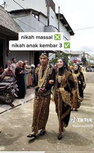 Viral Pernikahan Wanita Kembar 3, Iring-Iringan Bak Nikah Massal, Suami Auto Susah Bedain!