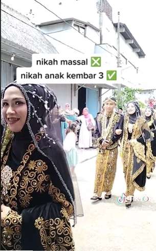 Viral Pernikahan Wanita Kembar 3, Iring-Iringan Bak Nikah Massal, Suami Auto Susah Bedain!
