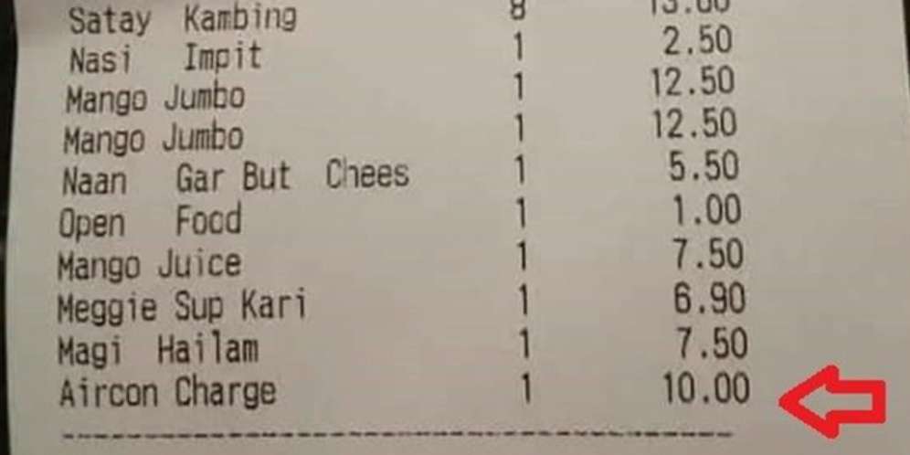 Digetok Restoran, Lihat Bon Makan Ada Tagihan Biaya AC