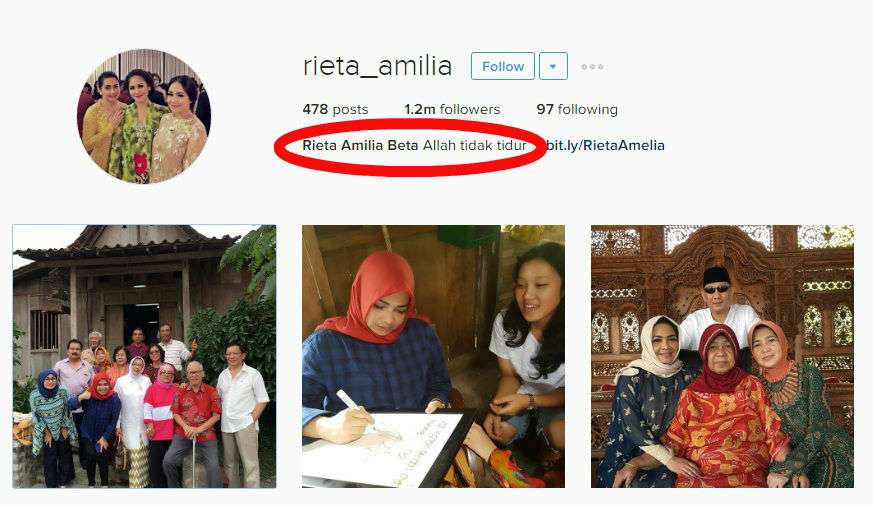 Akun Instagram Rieta Amilia