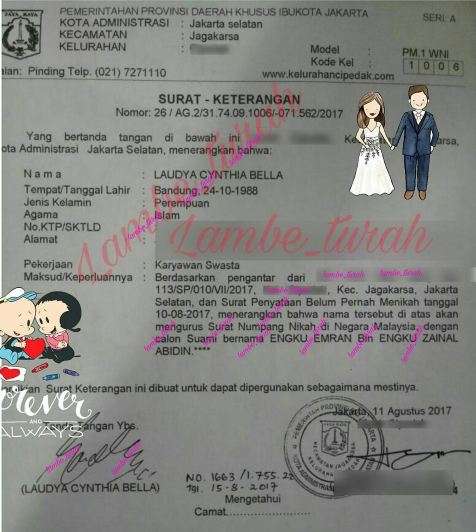 surat numpang nikah bella