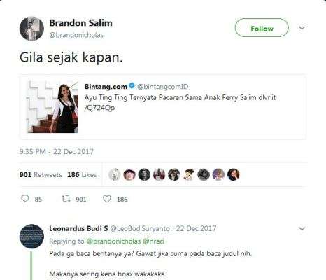 cuitan brandon salim di twitter